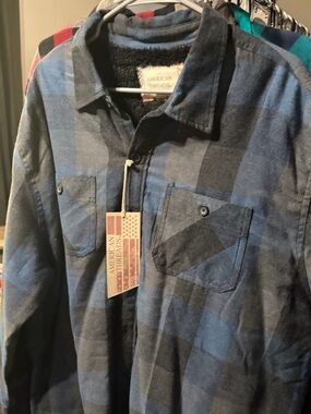 American Threads Blue and Black Plaid Sherpa-Lined Shirt Jacket